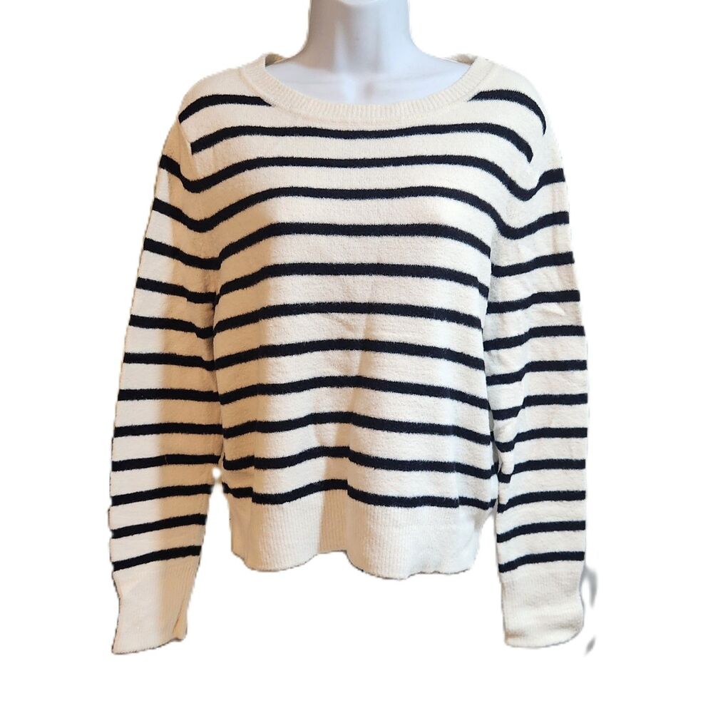 Banana Republic Striped Crew Neck Sweater White & Black Women's Medium